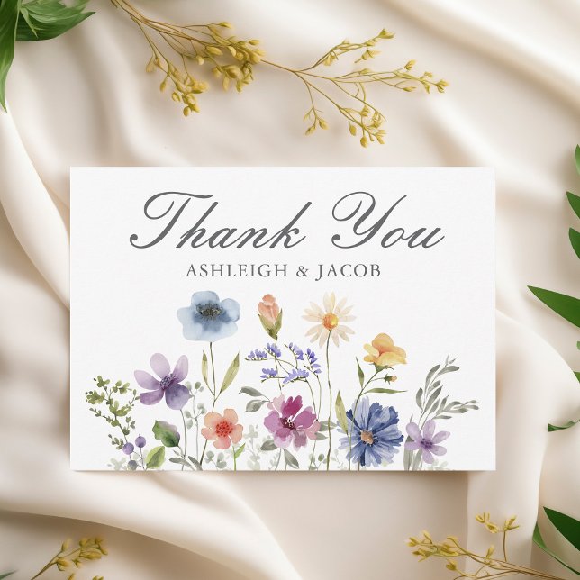 Cartão De Agradecimento Casamento Elegante de Primavera com Flor Silvestre (Criador carregado)