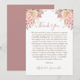 Cartão De Agradecimento Casamento Elegante de Rosa e Rosa de Marfim