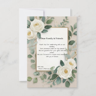 Cartão De Agradecimento Casamento Elegante de Rosas Brancas Românticas