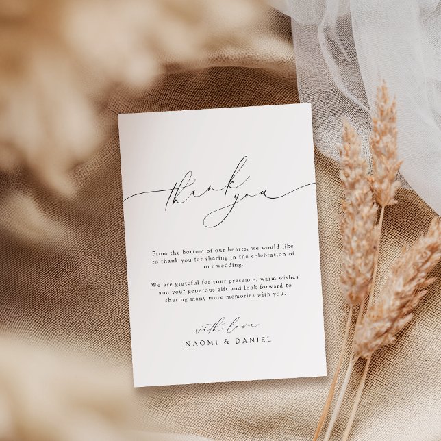 Cartão De Agradecimento Casamento Elegante De Script Chic Moderno Minimali (Minimalist Modern Chic Script Elegant Wedding Thank You Card)
