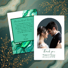 Cartão De Agradecimento Casamento Elegante de Teal Marble Watercolor