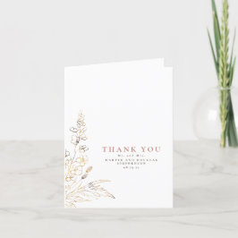 Cartão De Agradecimento Casamento Elegante Dourado De Flores Selvagens Obr