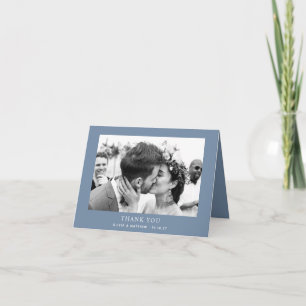 Cartão De Agradecimento Casamento Elegante em Azul Poeirento Foto Modern