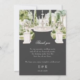 Cartão De Agradecimento Casamento Elegante em Mansão Cinza com Jardim em A