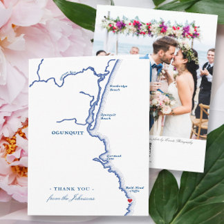 Cartão De Agradecimento Casamento Elegante em Ogunquit Maine Foto Azul-Mar