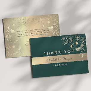 Cartão De Agradecimento Casamento Elegante em Verde Esmeralda