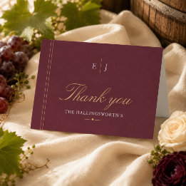 Cartão De Agradecimento Casamento Elegante em Vinhedo Burgundy
