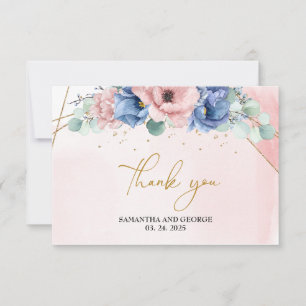 Cartão De Agradecimento Casamento Elegante Eucalyptus e Rosas Azuis Dusty