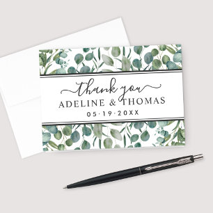 Cartão De Agradecimento Casamento Elegante Eucalyptus Greenery