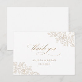 Cartão De Agradecimento Casamento Elegante Floral Bege Dourado Script