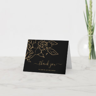 Cartão De Agradecimento Casamento Elegante Floral de Arte LIne Preta e Dou
