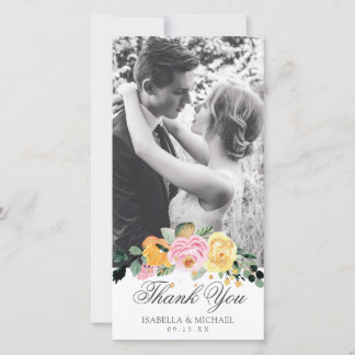 Cartão De Agradecimento Casamento Elegante Floral de Watercolor