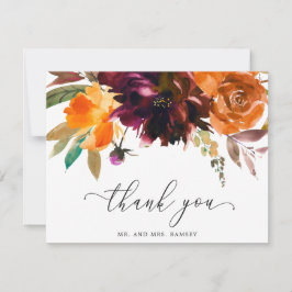 Cartão De Agradecimento Casamento Elegante Floral Outono Rústico