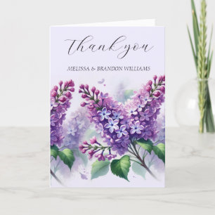 Cartão De Agradecimento Casamento Elegante Floral Púrpura Lilac Obrigado
