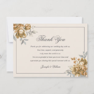 Cartão De Agradecimento Casamento Elegante Floral Rústico Dourado 