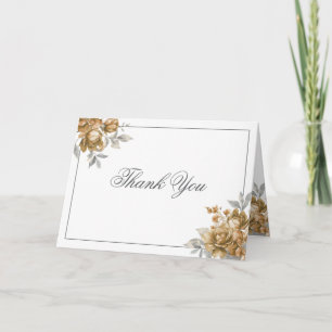Cartão De Agradecimento Casamento Elegante Floral Rústico Dourado 