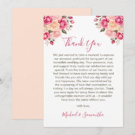 Cartão De Agradecimento Casamento Elegante Fucia Pink e Ivory Rosa