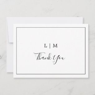 Cartão De Agradecimento Casamento Elegante Lauren Black and White Monogram