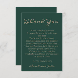 Cartão De Agradecimento Casamento Elegante Moderno de Esmeralda Verde