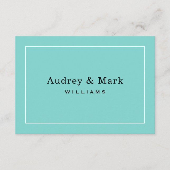 Cartão De Agradecimento Casamento Elegante Monograma Azul Água e Preto (Frente)