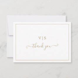 Cartão De Agradecimento Casamento Elegante Monograma Ouro Tradicional