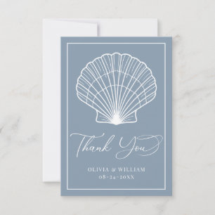 Cartão De Agradecimento Casamento Elegante na Praia Dusty Blue Seashell