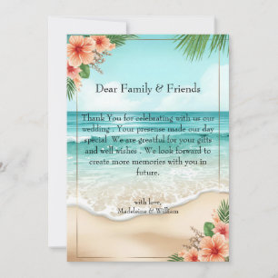 Cartão De Agradecimento Casamento Elegante na Praia Tropical Havaiana
