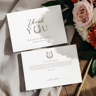 Cartão De Agradecimento Casamento Elegante Ocidental Rústico Monograma de