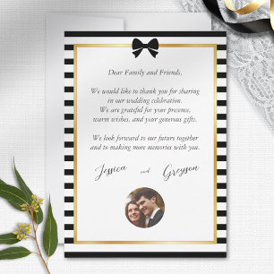 Cartão De Agradecimento Casamento Elegante Preto Branco Listra Moldura Dou