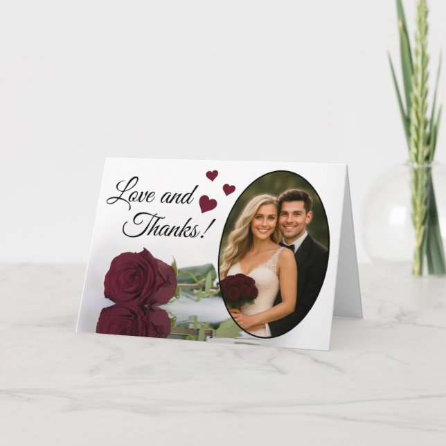 Cartão De Agradecimento Casamento Elegante Rosa Burgundy Amor & Agradecime (Frente)