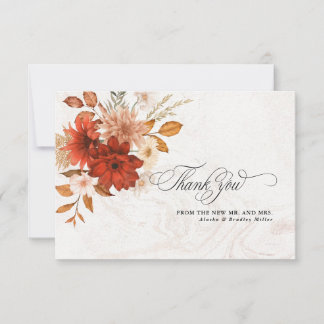 Cartão De Agradecimento Casamento Elegante Rustic Burnt Orange Terracotta