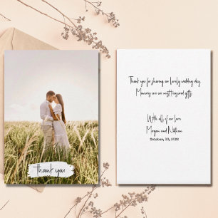 Cartão De Agradecimento Casamento Elegante Simples com Script De Foto