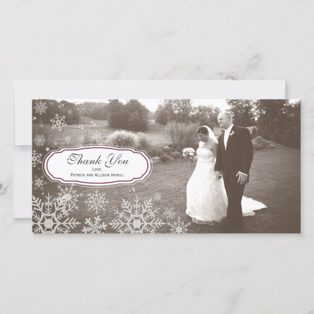 Cartão De Agradecimento Casamento Elegante Snowflake Obrigado (Frente)