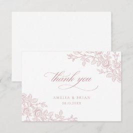 Cartão De Agradecimento Casamento Elegante Vintage Floral Rosa Empoeirado