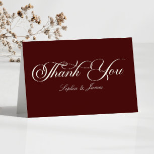 Cartão De Agradecimento Casamento Elegante Vintage Marfim Burgundy Escuro