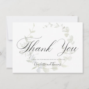Cartão De Agradecimento Casamento Elegante Wreath Greenery Obrigado