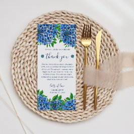 Cartão De Agradecimento Casamento em Aquarela de Hortênsias Azuis Elegante
