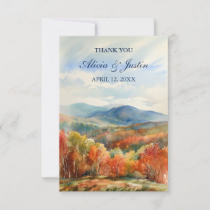 Cartão De Agradecimento Casamento em Aquarela de Outono nas Montanhas Blue