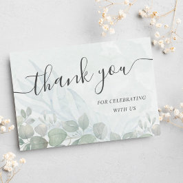 Cartão De Agradecimento Casamento em Aquarela Eucalipto Verde Sálvia
