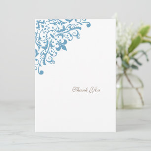 Cartão De Agradecimento Casamento em Azul Francês Regency com Padrão Fleur