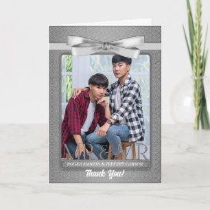 Cartão De Agradecimento Casamento em Branco de Dois Noivos com Prata