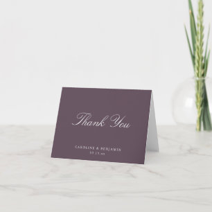 Cartão De Agradecimento Casamento em Script Clássico Elegante Dobre Roxo E