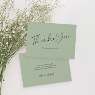 Cartão De Agradecimento Casamento em verde sálvia simples elegante script