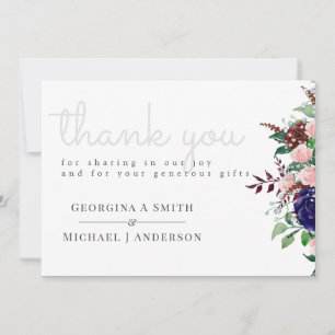 Cartão De Agradecimento Casamento Enchanting Marsala Azul Marinho Rosa
