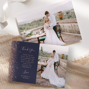Cartão De Agradecimento Casamento Escrito Brilho Rosa Dourado Azul Escuro