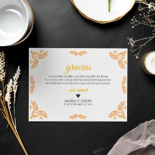 Cartão De Agradecimento Casamento Espanhol Minimalista Floral Amarelo Tala