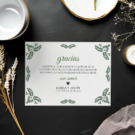 Cartão De Agradecimento Casamento Espanhol Minimalista Floral Verde Talave