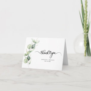 Cartão De Agradecimento Casamento Eucalyptus com Script Elegante