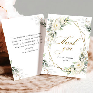 Cartão De Agradecimento Casamento Eucalyptus, Rosas Brancas Elegantes, Obr