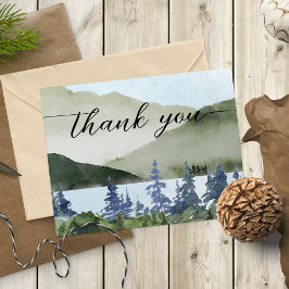 Cartão De Agradecimento Casamento Externo da Floresta Natural de Aquarela